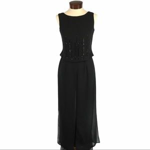 J.R.Nites Black Beaded Chiffon Evening Jumpsuit 4P